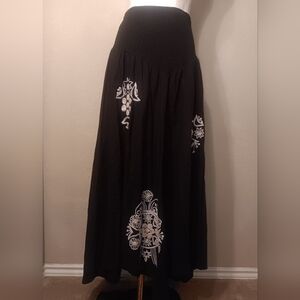 Unique Basil And Maude Handmade Black Maxi Skirt with White Embellish Embroidery